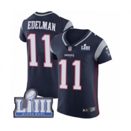 Men's Nike New England Patriots 11 Julian Edelman Navy Blue Team Color Vapor Untouchable Elite Player Super Bowl LIII Bound NFL Jersey