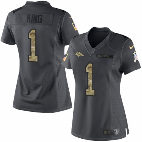 Women's Nike Denver Broncos 1 Marquette King Limited Black 2016 Salute to Service NFL Jersey