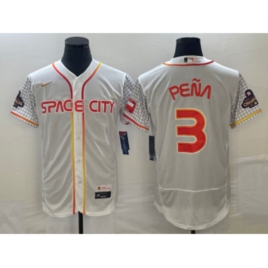 Men's Houston Astros 3 Jeremy Pena Number White 2023 City Connect Flex Base Stitched Jersey3