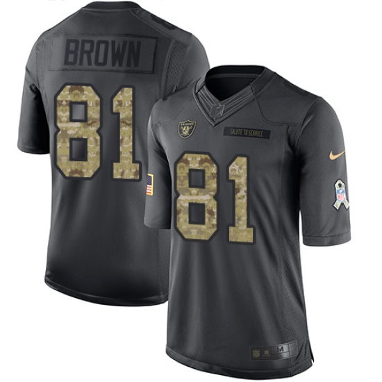 Men's Nike Oakland Raiders 81 Tim Brown Limited Black 2016 Salute to Service NFL Jersey