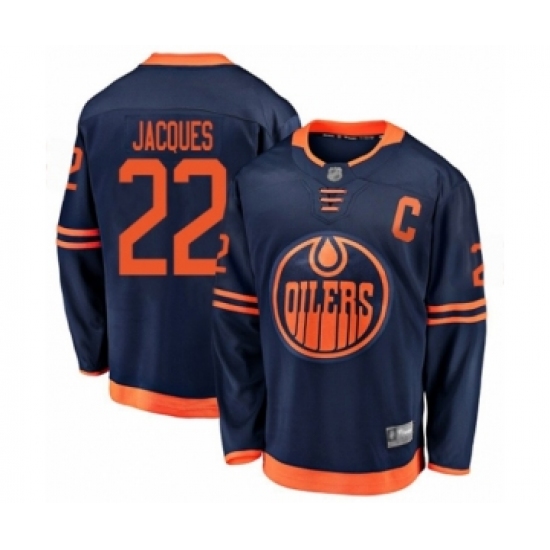 Youth Edmonton Oilers 22 Jean-Francois Jacques Authentic Navy Blue Alternate Fanatics Branded Breakaway Hockey Jersey