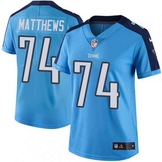 Women's Nike Tennessee Titans 74 Bruce Matthews Elite Light Blue Team Color NFL Jersey