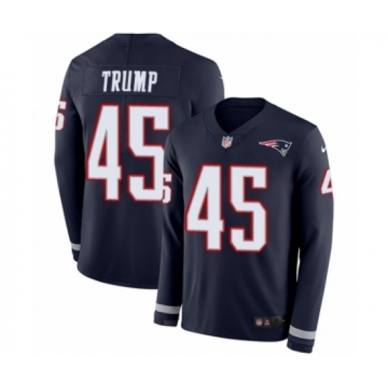 Men's Nike New England Patriots 45 Donald Trump Limited Navy Blue Therma Long Sleeve NFL Jersey