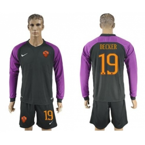 Roma 19 Becker Black Goalkeeper Long Sleeves Soccer Club Jersey