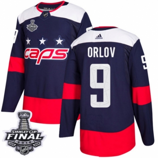 Youth Adidas Washington Capitals 9 Dmitry Orlov Authentic Navy Blue 2018 Stadium Series 2018 Stanley Cup Final NHL Jersey