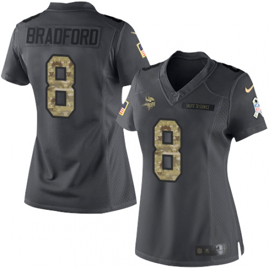 Women's Nike Minnesota Vikings 8 Sam Bradford Limited Black 2016 Salute to Service NFL Jersey
