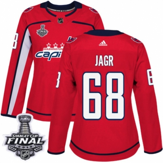 Women's Adidas Washington Capitals 68 Jaromir Jagr Authentic Red Home 2018 Stanley Cup Final NHL Jersey