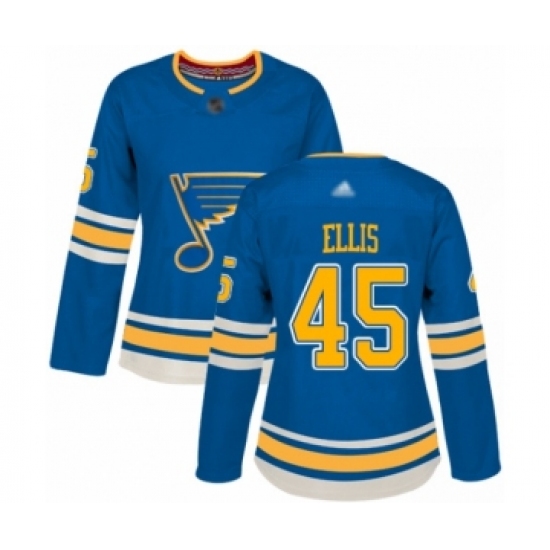 Women's St. Louis Blues 45 Colten Ellis Authentic Navy Blue Alternate Hockey Jersey