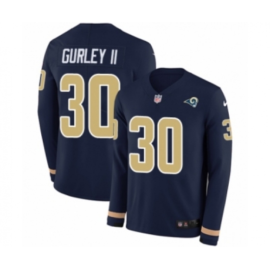 Men's Nike Los Angeles Rams 30 Todd Gurley Limited Navy Blue Therma Long Sleeve NFL Jersey