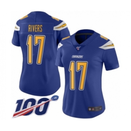 Women's Nike Los Angeles Chargers 17 Philip Rivers Limited Electric Blue Rush Vapor Untouchable 100th Season NFL Jersey