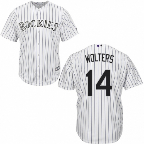 Men's Majestic Colorado Rockies 14 Tony Wolters Replica White Home Cool Base MLB Jersey