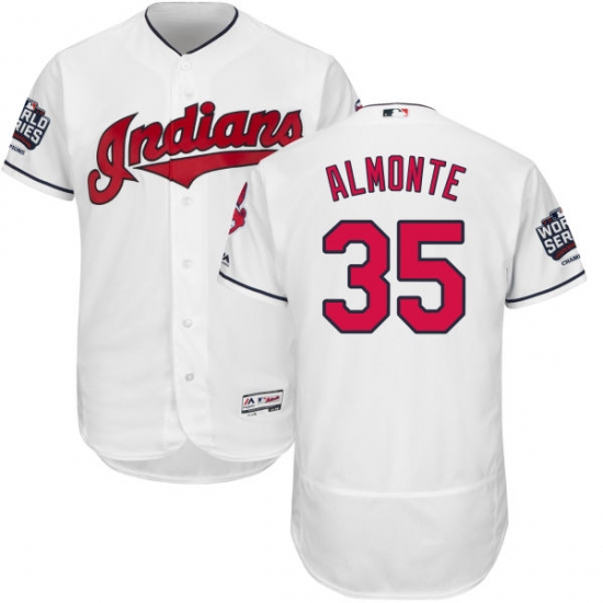 Men's Majestic Cleveland Indians 35 Abraham Almonte White 2016 World Series Bound Flexbase Authentic Collection MLB Jersey