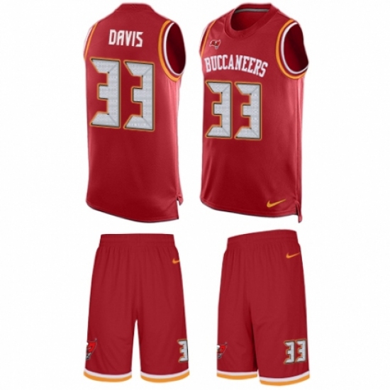 Men's Nike Tampa Bay Buccaneers 33 Carlton Davis Limited Red Tank Top Suit NFL Jersey