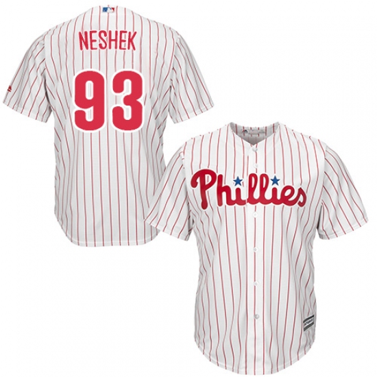 Men's Majestic Philadelphia Phillies 93 Pat Neshek Replica White/Red Strip Home Cool Base MLB Jersey