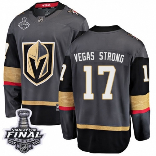 Men's Vegas Golden Knights 17 Vegas Strong Authentic Black Home Fanatics Branded Breakaway 2018 Stanley Cup Final NHL Jersey
