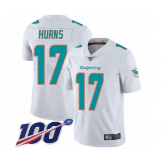 Youth Miami Dolphins 17 Allen Hurns White Vapor Untouchable Limited Player 100th Season Football Jersey