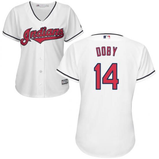 Women's Majestic Cleveland Indians 14 Larry Doby Authentic White Home Cool Base MLB Jersey