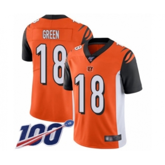 Men's Cincinnati Bengals 18 A.J. Green Orange Alternate Vapor Untouchable Limited Player 100th Season Football Jersey
