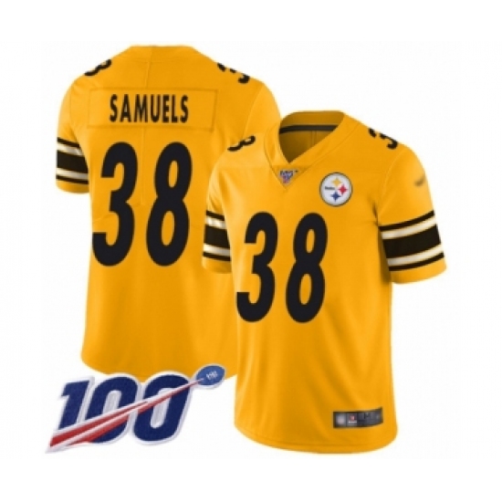 Men's Pittsburgh Steelers 38 Jaylen Samuels Limited Gold Inverted Legend 100th Season Football Jersey