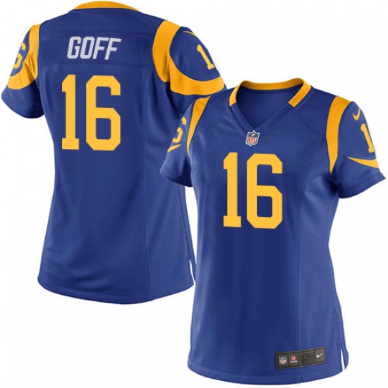 Women's Nike Los Angeles Rams 16 Jared Goff Game Royal Blue Alternate NFL Jersey
