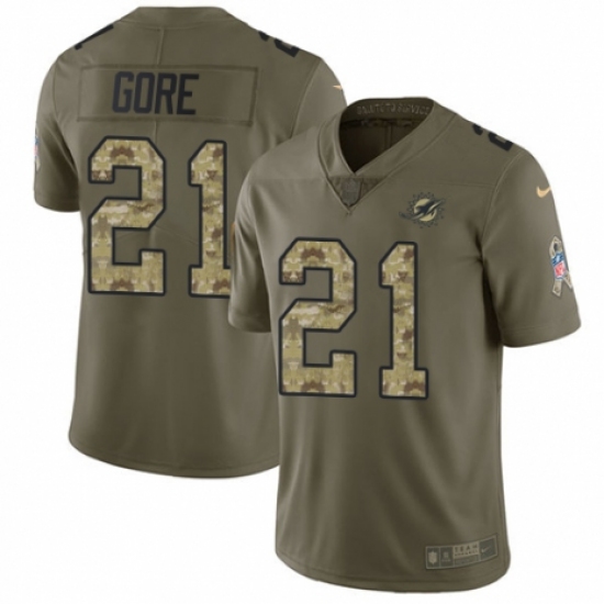 Youth Nike Miami Dolphins 21 Frank Gore Limited Olive/Camo 2017 Salute to Service NFL Jersey