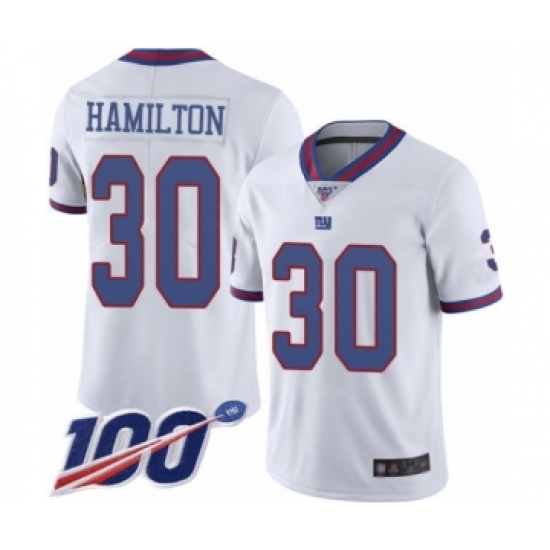 Men's New York Giants 30 Antonio Hamilton Limited White Rush Vapor Untouchable 100th Season Football Jersey
