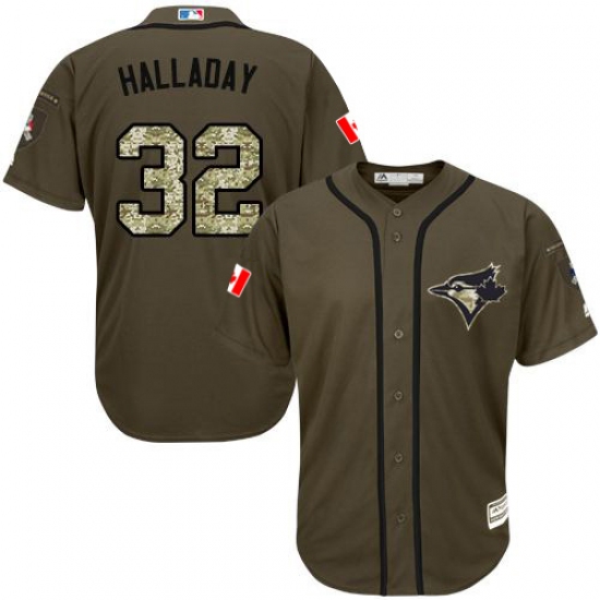 Men's Majestic Toronto Blue Jays 32 Roy Halladay Authentic Green Salute to Service MLB Jersey