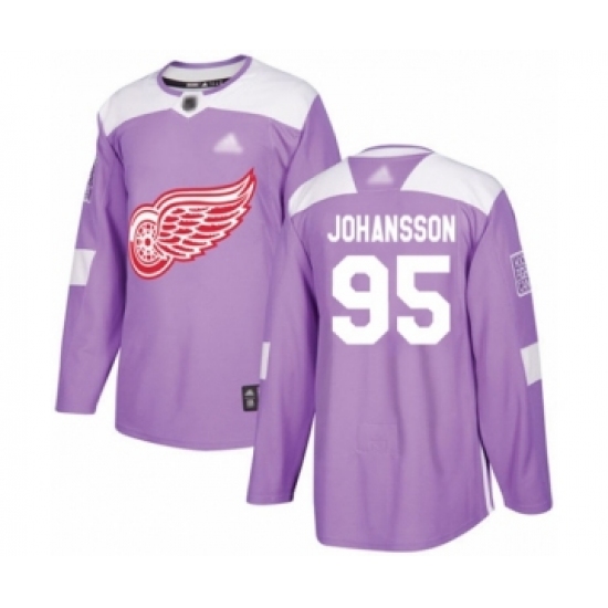 Men's Detroit Red Wings 95 Albert Johansson Authentic Purple Fights Cancer Practice Hockey Jersey