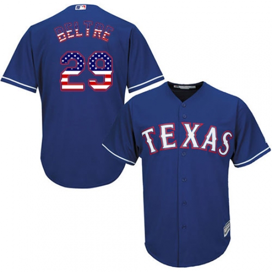 Men's Majestic Texas Rangers 29 Adrian Beltre Authentic Royal Blue USA Flag Fashion MLB Jersey