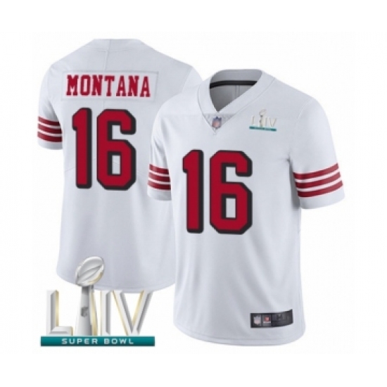 Men's San Francisco 49ers 16 Joe Montana Limited White Rush Vapor Untouchable Super Bowl LIV Bound Football Jersey