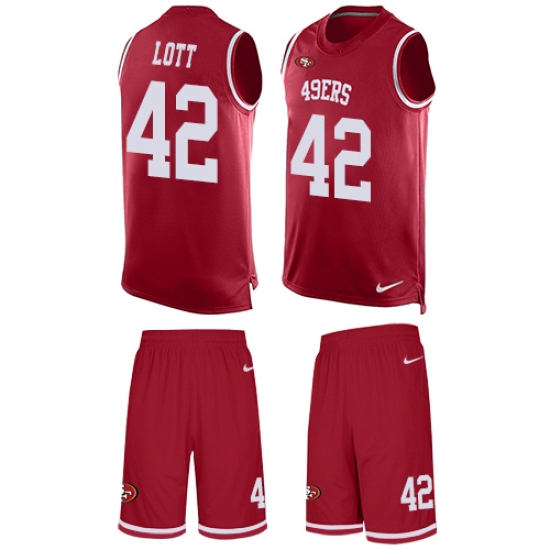 Men's Nike San Francisco 49ers 42 Ronnie Lott Limited Red Tank Top Suit NFL Jersey