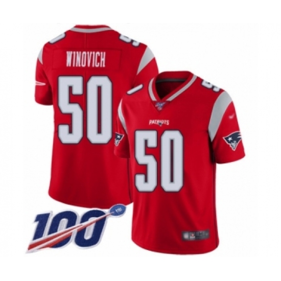 Men's New England Patriots 50 Chase Winovich Limited Red Inverted Legend 100th Season Football Jersey