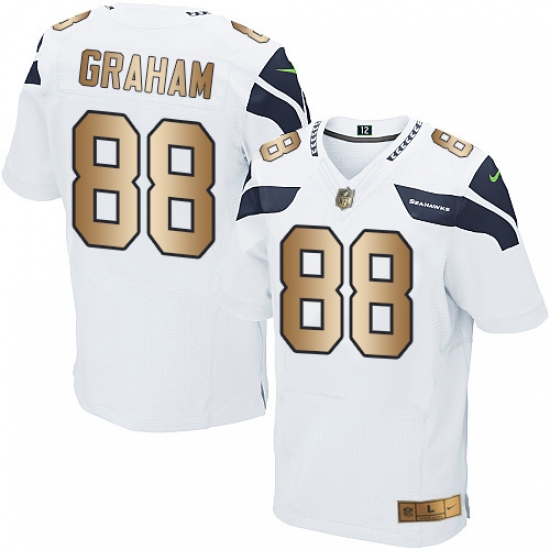 Men's Nike Seattle Seahawks 88 Jimmy Graham Elite White/Gold NFL Jersey