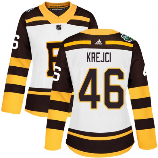 Women's Adidas Boston Bruins 46 David Krejci Authentic White 2019 Winter Classic NHL Jersey