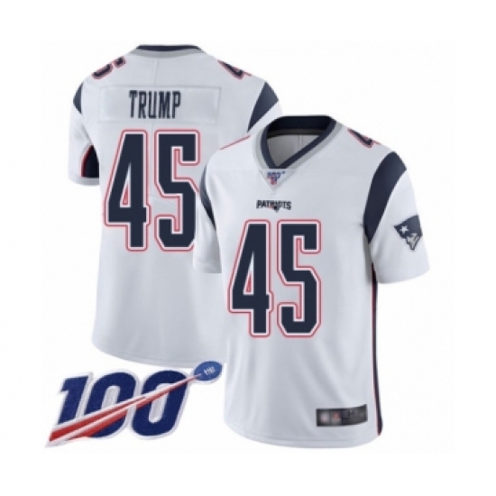 Men's New England Patriots 45 Donald Trump White Vapor Untouchable Limited Player 100th Season Football Jersey