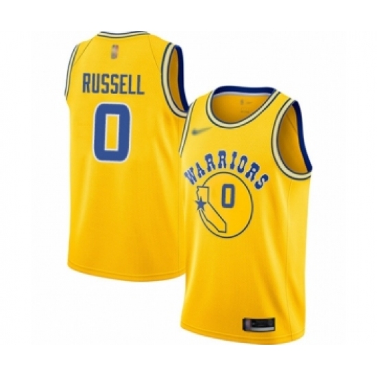 Men's Golden State Warriors 0 D'Angelo Russell Authentic Gold Hardwood Classics Basketball Jersey