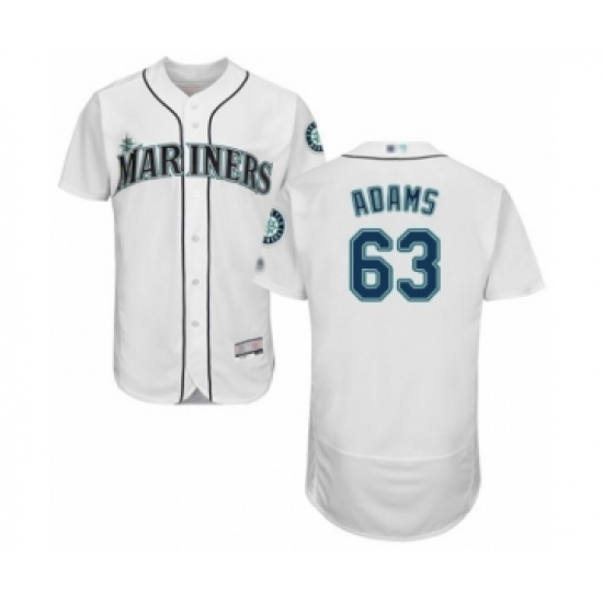 Men's Seattle Mariners 63 Austin Adams White Home Flex Base Authentic Collection Baseball Player Jersey