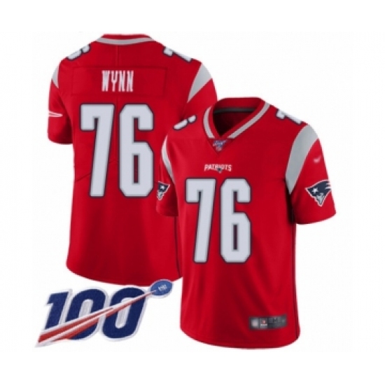 Youth New England Patriots 76 Isaiah Wynn Limited Red Inverted Legend 100th Season Football Jersey