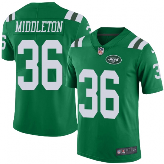 Men's Nike New York Jets 36 Doug Middleton Limited Green Rush Vapor Untouchable NFL Jersey