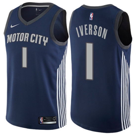 Men's Nike Detroit Pistons 1 Allen Iverson Swingman Navy Blue NBA Jersey - City Edition