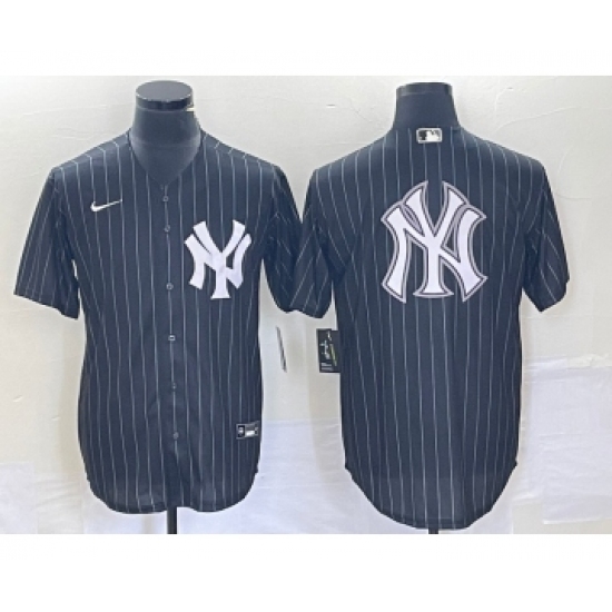 Men's New York Yankees Blank Black Pinstripe Cool Base Stitched Baseball Jersey1