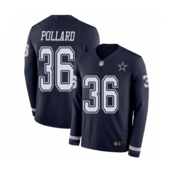 Youth Dallas Cowboys 36 Tony Pollard Limited Navy Blue Therma Long Sleeve Football Jersey