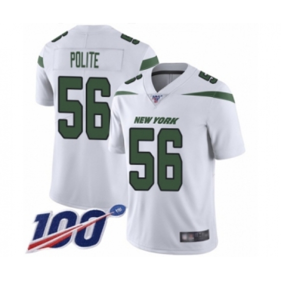 Men's New York Jets 56 Jachai Polite White Vapor Untouchable Limited Player 100th Season Football Jersey