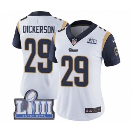 Women's Nike Los Angeles Rams 29 Eric Dickerson White Vapor Untouchable Limited Player Super Bowl LIII Bound NFL Jersey