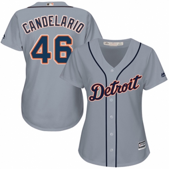 Women's Majestic Detroit Tigers 46 Jeimer Candelario Authentic Grey Road Cool Base MLB Jersey