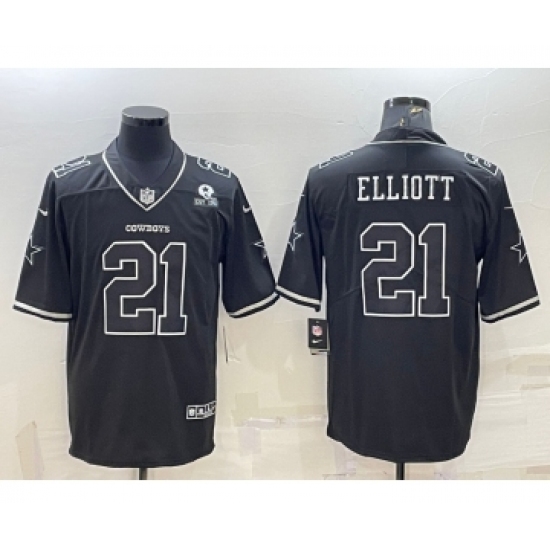 Men's Dallas Cowboys 21 Ezekiel Elliott Black With 1960 Patch Limited Stitched Football Jersey
