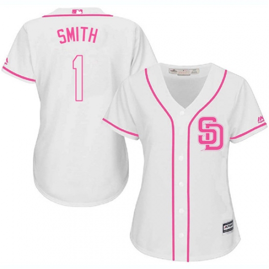 Women's Majestic San Diego Padres 1 Ozzie Smith Replica White Fashion Cool Base MLB Jersey