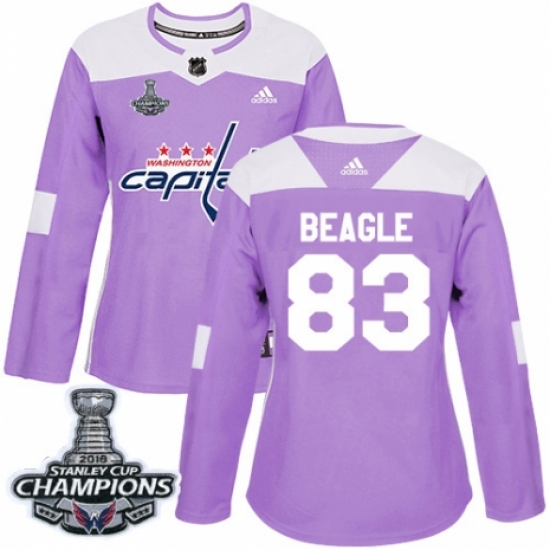 Women's Adidas Washington Capitals 83 Jay Beagle Authentic Purple Fights Cancer Practice 2018 Stanley Cup Final Champions NHL Jersey