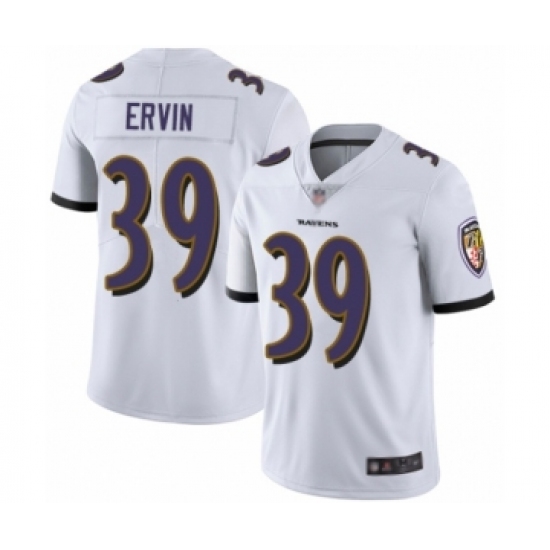 Men's Baltimore Ravens 39 Tyler Ervin White Vapor Untouchable Limited Player Football Jersey