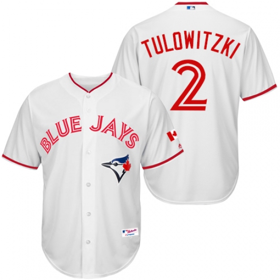Men's Majestic Toronto Blue Jays 2 Troy Tulowitzki Replica White 2015 Canada Day MLB Jersey